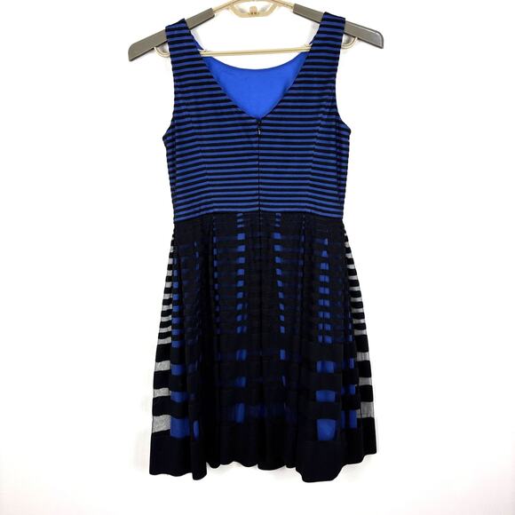 Muse Blue Black lace overlay sleeveless knee-length dress 6 twee - Picture 4 of 7